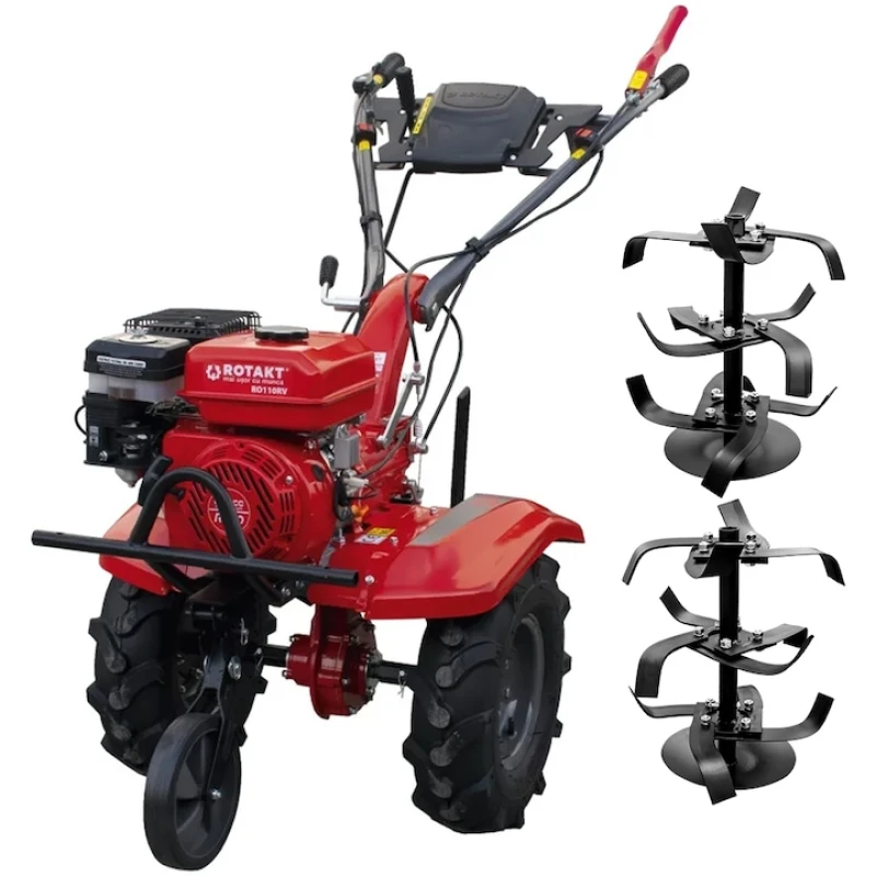 Motocultor Rotakt RO110RV motor 8 CP benzina latime lucru 90 cm 2+1 viteze freze roti cauciuc 5.00-8 roata frontala