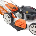 Masina de tuns gazon RURIS RX555S, 5.2 CP, 530 mm, autopropulsata, motor Honda GCV200, 65L, functie mulching, carcasa metalica