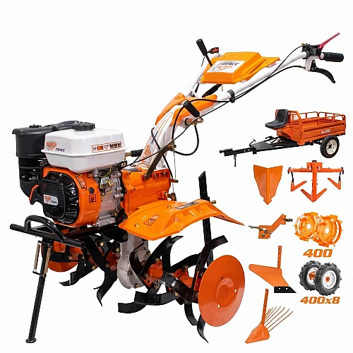 Motosapa RURIS 731ACC3, roti cauciuc 5.00-8, rarita, plug, adaptor, dispozitiv scos cartofi, roti metalice, cultivator, remorca RURIS 550S