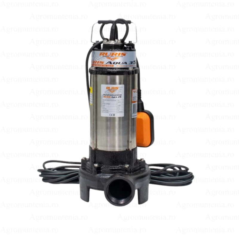 Pompa submersibila RURIS AQUA 35, pentru apa murdara, 1300 W, inaltime maxima refulare 12 m, debit 18 mc/h, cu tocator, carcasa inox