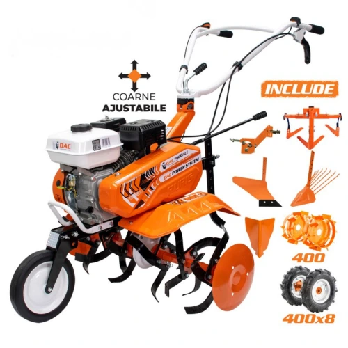 Motosapa RURIS DAC 7000ACC3, roti cauciuc 4.00-8, rarita, plug, adaptor, dispozitiv scos cartofi, roti metalice, cultivator