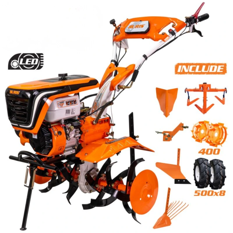 Motosapatoare Ruris 732ACC, 8.5 CP, roti cauciuc 5.00-8, rarita, plug, adaptor, dispozitiv scos cartofi, roti metalice 400 fara manicot, cultivator, RURIS