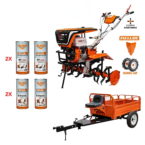 Motosapa RURIS 915K, 15 CP, 4 timpi, 420 cc + roti cauciuc + rarita + Remorca ruris 550s