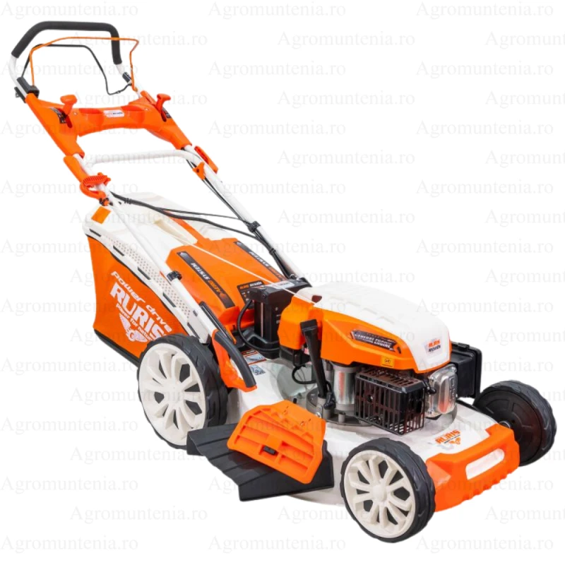 Masina de tuns iarba, pe benzina, RURIS RX500S, 5.7 CP, 196 CC, latime de lucru 53 cm, inaltime taiere 25-75 mm, sac colector 65 litri