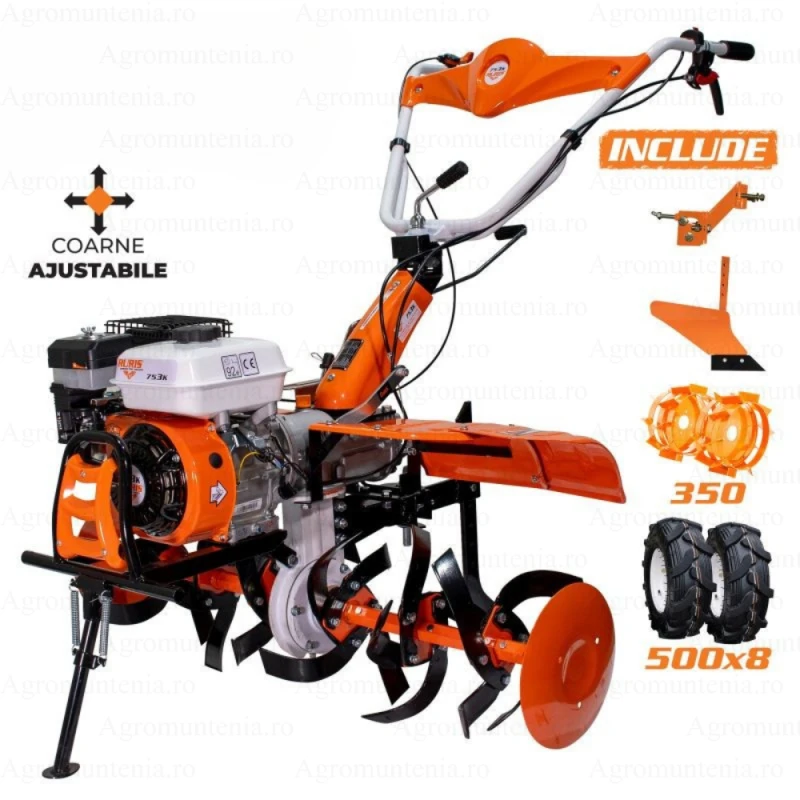 Motosapa RURIS 753K, 7.5 CP, 4 timpi, 212 cc, roti cauciuc 5.00-8 + plug + adaptor + roti metalice 350 fara manicot
