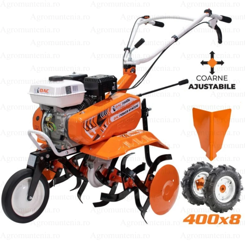 Motosapa RURIS DAC 7000K, 7 CP, 4 timpi, 208 CC, 56-83 cm dimensiune lucru, 3 viteze, freze + roti cauciuc + rarita