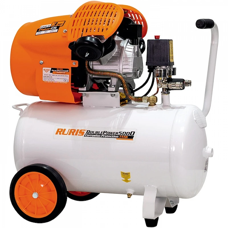 Compresor Aer RURIS Double Power 5000 – 2200W, 3CP, 50L, 354 l/min, 8 Bar, 2 Cilindri, 2 Iesiri cu Manometru