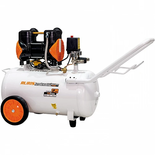 Compresor Silentios RURIS Silent Power 5000 OilFree – 1500W, 2CP, 50L, 236 l/min, 8 Bar, Fara Ulei, 2 Cilindri, 2 Iesiri, Protectii Multiple