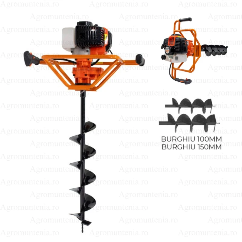 Motoburghiu de pamant RURIS TT10, motor pe benzina TEZ, 2 timpi, 43 CC, 1.7 CP, diametru burghie 100 mm, 150 mm