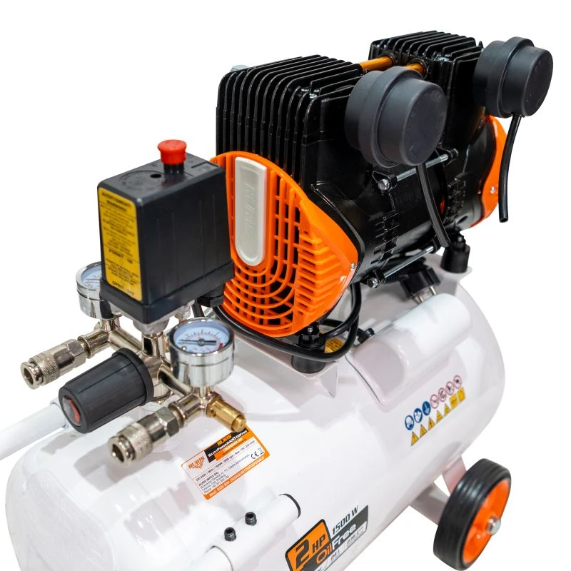 Compresor Silentios RURIS Silent Power 2400 OilFree – 1500W, 2CP, 24L, 236 l/min, 8 Bar, Fara Ulei, 2 Cilindri, 2 Iesiri, Protectii Multiple