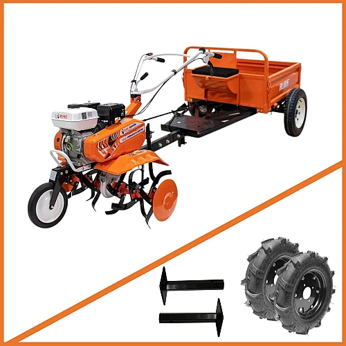 Motosapa Ruris DAC 6000K, motor benzina, putere motor 7 CP, 4 timpi, 208 CC, Freze, Roti de cauciuc, Remorca Ruris 450S