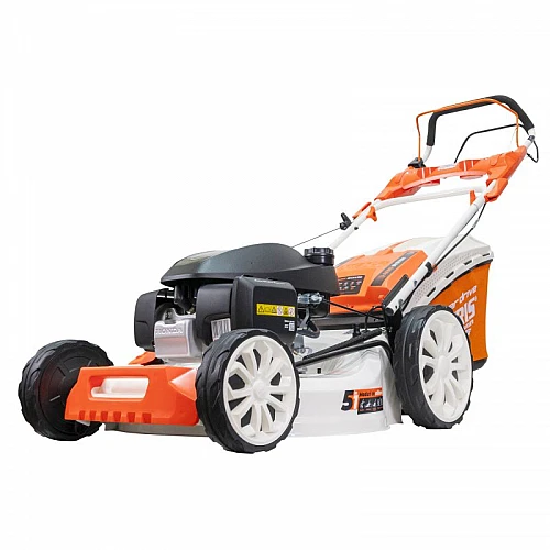 Masina de tuns gazon RURIS RX555S, 5.2 CP, 530 mm, autopropulsata, motor Honda GCV200, 65L, functie mulching, carcasa metalica