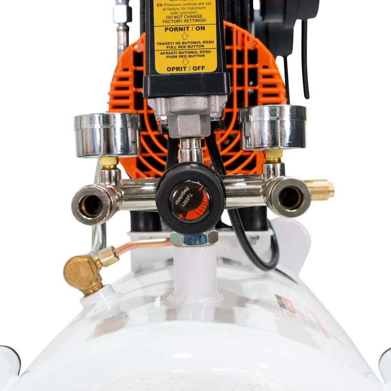 Compresor Silentios RURIS Silent Power 5000 OilFree – 1500W, 2CP, 50L, 236 l/min, 8 Bar, Fara Ulei, 2 Cilindri, 2 Iesiri, Protectii Multiple