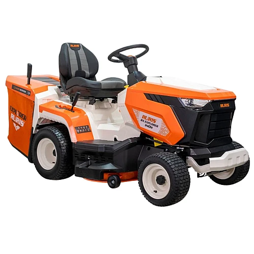 Tractor de tuns gazon Ruris Explorer 840M – Motor Loncin 15 CP, Latime de taiere 840 mm, 3 functii (colectare, mulching, spalare)