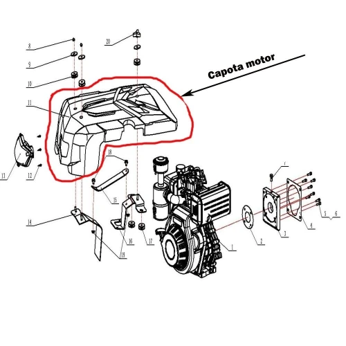Capota motor RURIS PS1001ksd-1-11a, pentru motocultor Ruris 1001ksd, 1002ksd Capota motor RURIS PS1001ksd-1-11a, pentru motocultor Ruris 1001ksd, 1002ksd