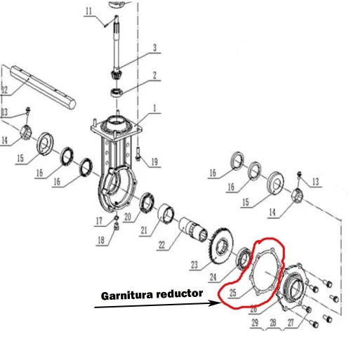 Garnitura flansa reductor RURIS PS1001ksd-4-25, pentru motocultor Ruris 1001ksd, 1002ksd Garnitura flansa reductor RURIS PS1001ksd-4-25, pentru motocultor Ruris 1001ksd, 1002ksd
