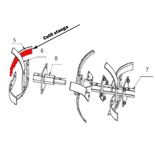 Cutit stanga RURIS PS1001KSD-8-5, pentru motocultor Ruris 1001ksd, 1002ksd, 109, 209 Cutit stanga RURIS PS1001KSD-8-5, pentru motocultor Ruris 1001ksd, 1002ksd, 109, 209