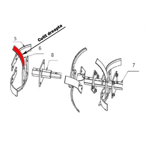 Cutit dreapta RURIS PS1001KSD-8-6, pentru motocultor Ruris 1001ksd, 1002ksd, 109, 209 Cutit dreapta RURIS PS1001KSD-8-6, pentru motocultor Ruris 1001ksd, 1002ksd, 109, 209