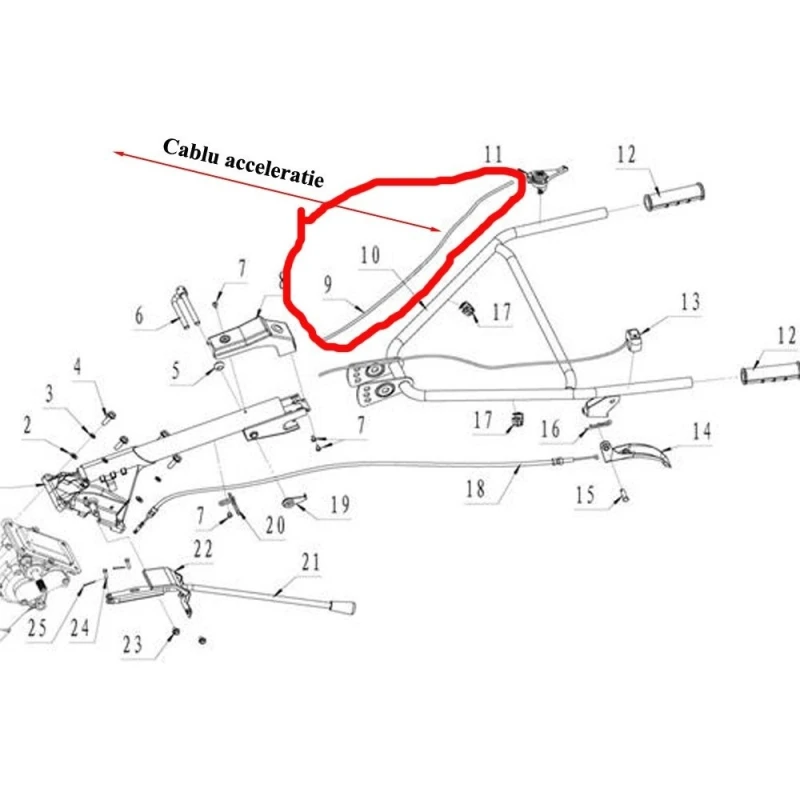 Cablu acceleratie RURIS PS1300ks-5-21, pentru motocultoarele Ruris 1300KS