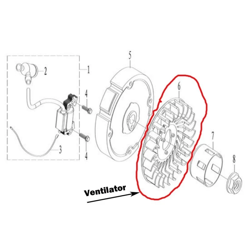 Ventilator motor 168f RURIS PS168f-10-6, pentru motosape Ruris 6 cp, 6.5 cp, 7 cp