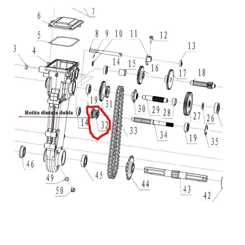 Roata dintata dubla, reductor RURIS PS6500k-1-32, pentru motosapa Dac, Ruris, Zimbru, Gigant Roata dintata dubla, reductor RURIS PS6500k-1-32, pentru motosapa Dac, Ruris, Zimbru, Gigant
