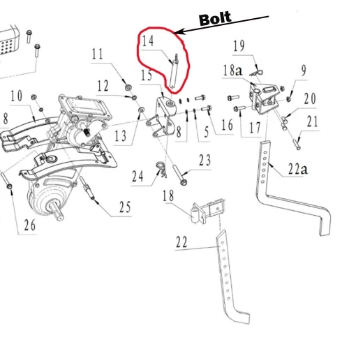 Bolt suport fixare accesorii RURIS PS6500k-3-14, pentru motosapa Ruris 6 cp, 6.5 cp, 7 cp