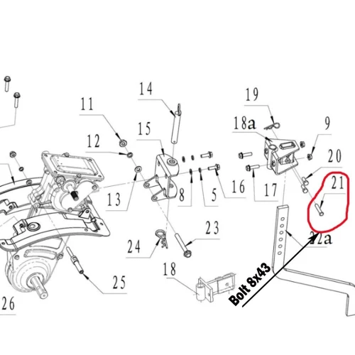 Bolt suport picior RURIS PS6500k-3-21, 8 x 43 mm, pentru motosapa Ruris 6 cp, 6.5 cp, 7 cp Bolt suport picior RURIS PS6500k-3-21, 8 x 43 mm, pentru motosapa Ruris 6 cp, 6.5 cp, 7 cp