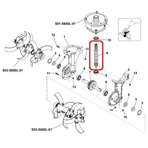 Ax melcat RURIS PSS550-12, pentru motosapa Sprint 650B, 650L, 550H, Farm 450