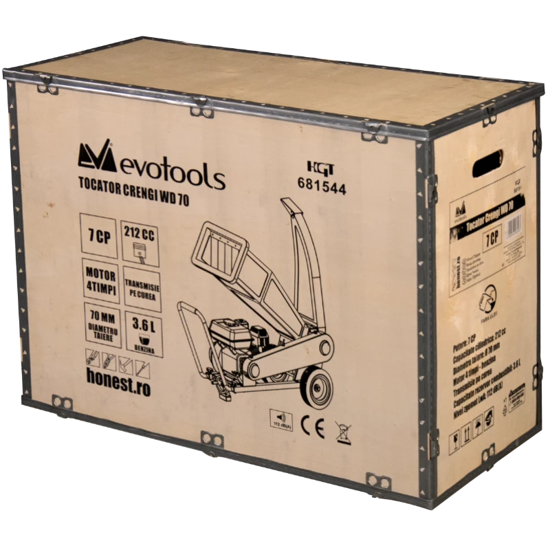 Tocator pentru crengi, model WD70 Epto, putere 7 CP, transmisie pe curea, Evotools
