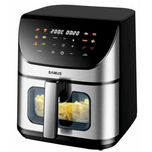 Friteuza cu aer cald Samus AF8-S1700DW, 8 l, 1700 W, Timer 0-60 minute, 12 programe, Temperatura ajustabila 80-200 C (Negru/Inox) Friteuza cu aer cald Samus AF8-S1700DW, 8 l, 1700 W, Timer 0-60 minute, 12 programe, Temperatura ajustabila 80-200 C (Negru/Inox)