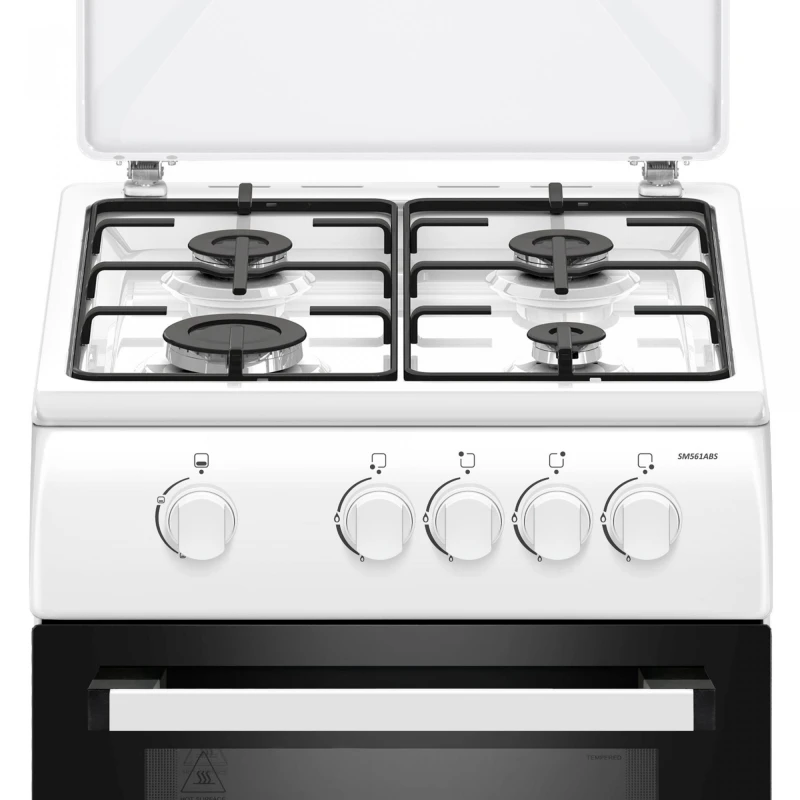 Aragaz Samus SM561ABS, 4 Arzatoare gaz, Cuptor gaz, Siguranta plita si cuptor, Geam dublu la cuptor, Alb