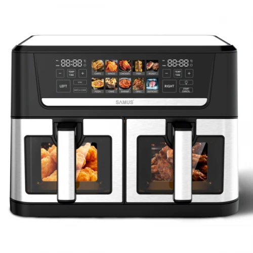 Friteuza dubla cu aer cald Samus AF12TWIN-S2800DW, 12 l, 2800 W, Afisaj electronic color, Timer 0-60 minute, 10 programe (Negru/Inox) Friteuza dubla cu aer cald Samus AF12TWIN-S2800DW, 12 l, 2800 W, Afisaj electronic color, Timer 0-60 minute, 10 programe (Negru/Inox)