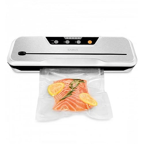 Aparat de vidat si sigilat Samus VACUUMALL, 110 W, Capacitate pompa ~ 80 kpa (9 litri/min), Setare tip aliment, sigilare, vidare + sigilare, conexiune la vid extern, Rezervor captare lichid (15 ml)