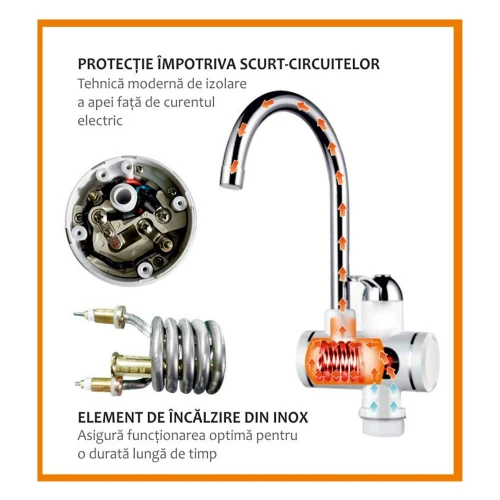 Robinet instant apa calda Albatros Premium, Element de incalzire al apei din inox, Afisaj LCD, 3000 W, Alb Robinet instant apa calda Albatros Premium, Element de incalzire al apei din inox, Afisaj LCD, 3000 W, Alb