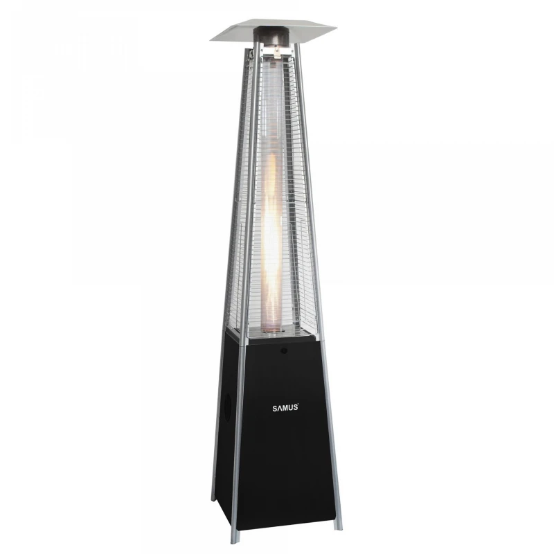 Incalzitor de terasa pe gaz Samus ITGS-13000B2, 5000-13000 kW, Capacitate butelie: max. 15 kg, set regulator gaz inclus, Tub sticla, Grilaj protectie, Negru