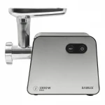Masina de tocat carne Samus SMT2200X, 2200 W, Cutit din inox, 1 viteza + revers, 3 site din otel, Accesoriu rosii, Accesoriu pentru carnati, Negru/Inox