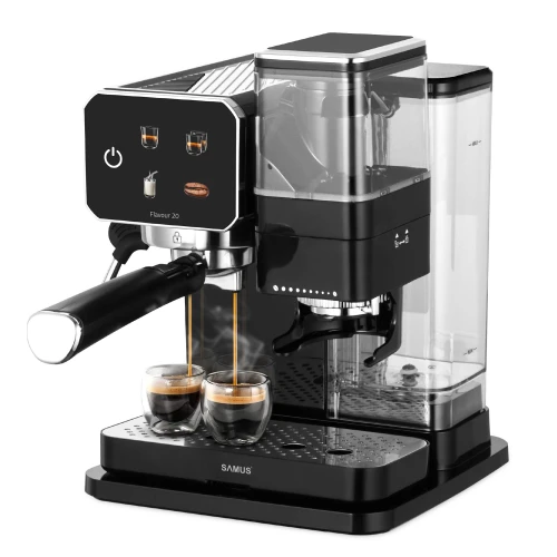 Espressor manual Samus Flavour 20, 1350 W, 20 bari, Rasnita integrata 115g, Rezervor 0.9 l, Spumare de inalta presiune (Negru/Inox) Espressor manual Samus Flavour 20, 1350 W, 20 bari, Rasnita integrata 115g, Rezervor 0.9 l, Spumare de inalta presiune (Negru/Inox)