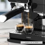 Espressor manual Samus Flavour 20, 1350 W, 20 bari, Rasnita integrata 115g, Rezervor 0.9 l, Spumare de inalta presiune (Negru/Inox)
