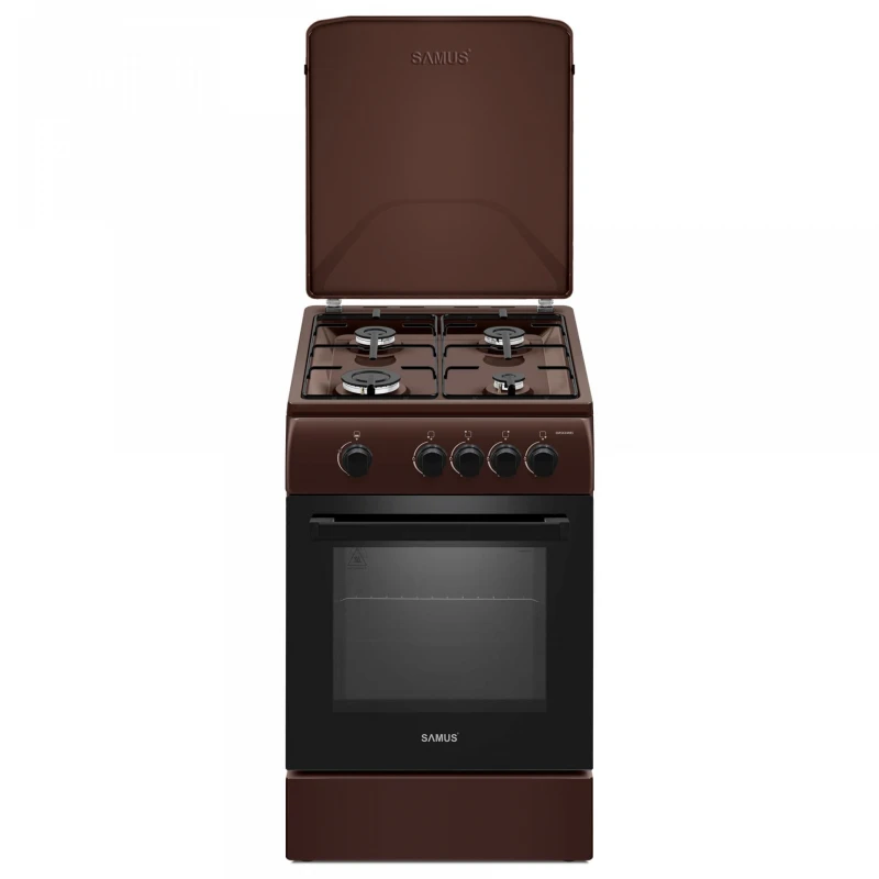 Aragaz Samus SM561MBS, 4 Arzatoare gaz, Cuptor gaz, Siguranta plita si cuptor, Geam dublu la cuptor, Maro