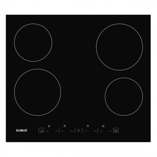 Plita incorporabila Samus PSVE-64BG3, Vitroceramica, 4 arzatoare, 60 cm, Touch Control, Timer, Negru Plita incorporabila Samus PSVE-64BG3, Vitroceramica, 4 arzatoare, 60 cm, Touch Control, Timer, Negru