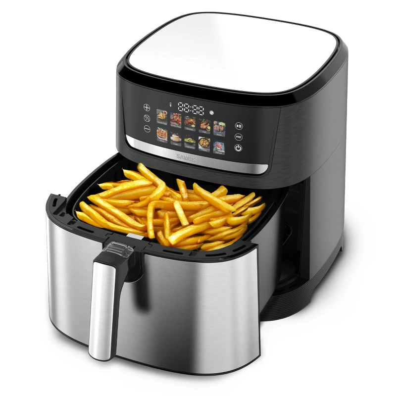 Friteuza cu aer cald Samus AF8.5-S2000DW, 2000 W, capacitate 8.5 litri, control digital tactil, 10 programe presetate, Tehnologia Fry-Force 360 grade Friteuza cu aer cald Samus AF8.5-S2000DW, 2000 W, capacitate 8.5 litri, control digital tactil, 10 programe presetate, Tehnologia Fry-Force 360 grade