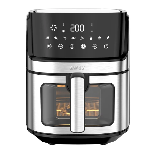 Friteuza cu aer cald Samus AF6.5B-S1700DW, 6.5 l, 1700 W, Timer 0-60 minute, Afisaj electronic, 8 programe, Temperatura ajustabila 80-200 C (Negru/Inox) Friteuza cu aer cald Samus AF6.5B-S1700DW, 6.5 l, 1700 W, Timer 0-60 minute, Afisaj electronic, 8 programe, Temperatura ajustabila 80-200 C (Negru/Inox)