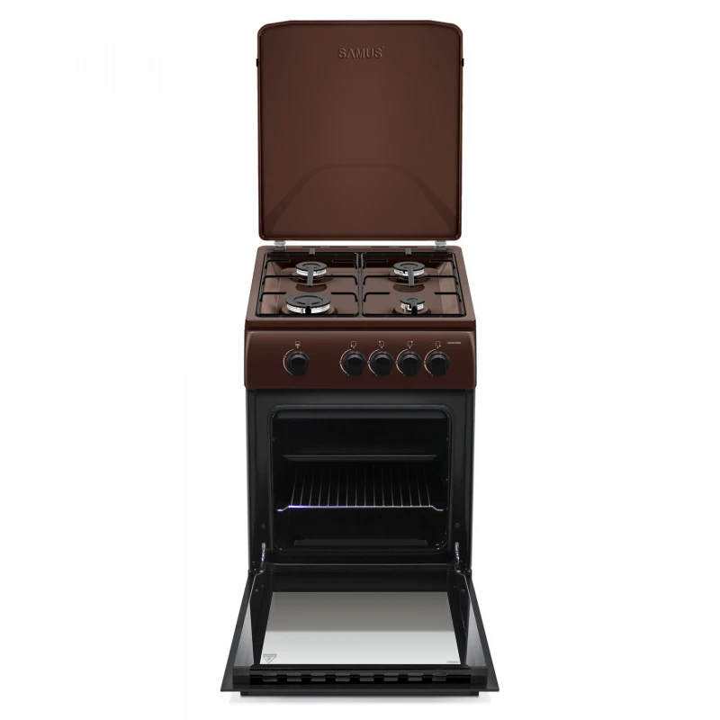 Aragaz Samus SM561MBS, 4 Arzatoare gaz, Cuptor gaz, Siguranta plita si cuptor, Geam dublu la cuptor, Maro