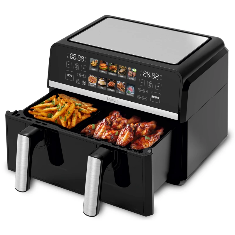 Friteuza cu aer cald Samus AF9BIG-S2500DW, 2500 W, 9 L, Separator compartiment detasabil, 10 programe presetate, Negru Friteuza cu aer cald Samus AF9BIG-S2500DW, 2500 W, 9 L, Separator compartiment detasabil, 10 programe presetate, Negru