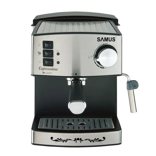 Espressor Samus Espressimo Silver, 15 bari, 1.6 L, Filtru inox, Duza abur pentru cappuccino, Plita preincalzire cesti, Negru/Inox Espressor Samus Espressimo Silver, 15 bari, 1.6 L, Filtru inox, Duza abur pentru cappuccino, Plita preincalzire cesti, Negru/Inox