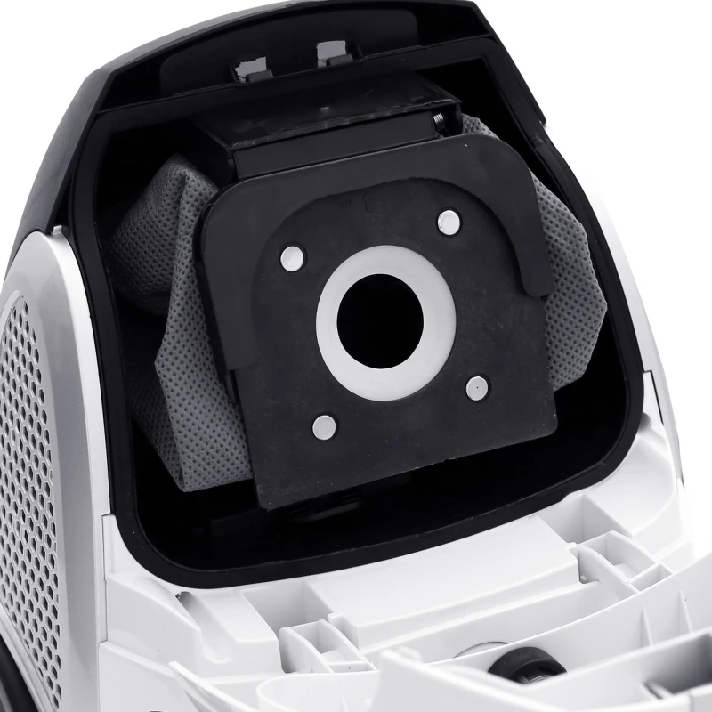 Aspirator cu sac Albatros Zenit 90 Eco, 900 W, Sac textil 2 L, 30.7kWh/an, Eco-type, Perie pentru covoare şi podele, Accesoriu locuri înguste (2 în 1), Alb/negru