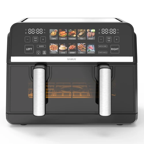 Friteuza cu aer cald Samus AF9BIG-S2500DW, 2500 W, 9 L, Separator compartiment detasabil, 10 programe presetate, Negru Friteuza cu aer cald Samus AF9BIG-S2500DW, 2500 W, 9 L, Separator compartiment detasabil, 10 programe presetate, Negru