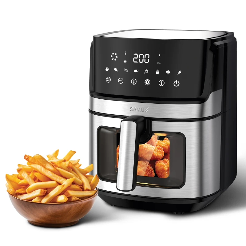 Friteuza cu aer cald Samus AF6.5B-S1700DW, 6.5 l, 1700 W, Timer 0-60 minute, Afisaj electronic, 8 programe, Temperatura ajustabila 80-200 C (Negru/Inox) Friteuza cu aer cald Samus AF6.5B-S1700DW, 6.5 l, 1700 W, Timer 0-60 minute, Afisaj electronic, 8 programe, Temperatura ajustabila 80-200 C (Negru/Inox)