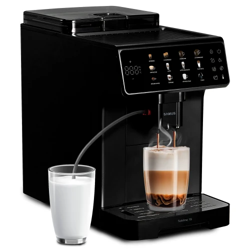Espressor automat Samus Sublime 19, Rasnita profesionala- 300 g, 19 bari, Putere 1200-1400 W, Rezervor apa 2 L, Sistem extractie lapte cu furtun 25 cm, 10 tipuri de bauturi, Multiple tipuri de reglaje Espressor automat Samus Sublime 19, Rasnita profesionala- 300 g, 19 bari, Putere 1200-1400 W, Rezervor apa 2 L, Sistem extractie lapte cu furtun 25 cm, 10 tipuri de bauturi, Multiple tipuri de reglaje