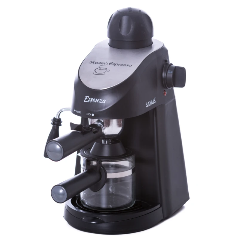 Espressor Samus Essenza, 3.5 bari, Rezervor 0.24 L, Capacitate 4 ceşti, Filtru inox, Cană gradată, Negru/Inserție inox Espressor Samus Essenza, 3.5 bari, Rezervor 0.24 L, Capacitate 4 ceşti, Filtru inox, Cană gradată, Negru/Inserție inox